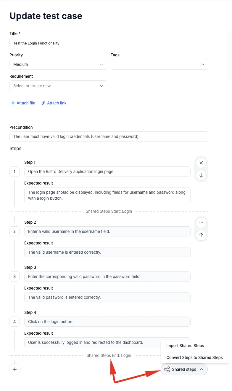 Shared steps management in Resources