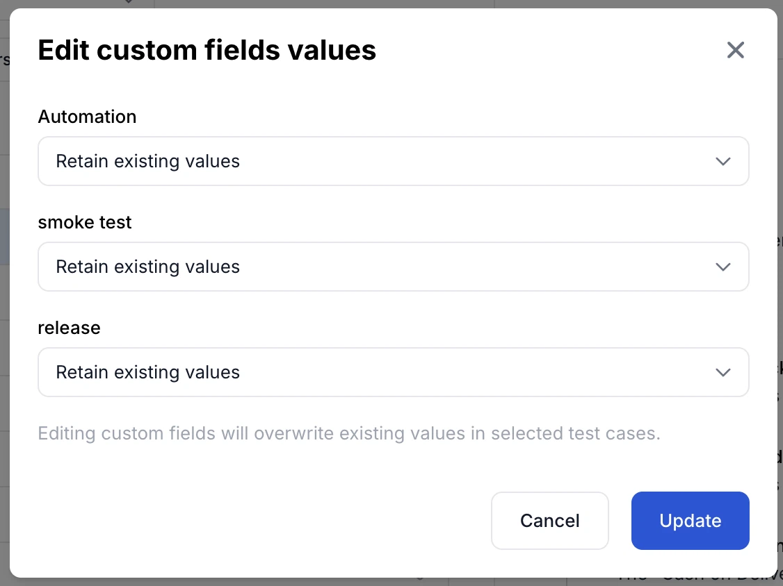 Confirming bulk changes to custom fields