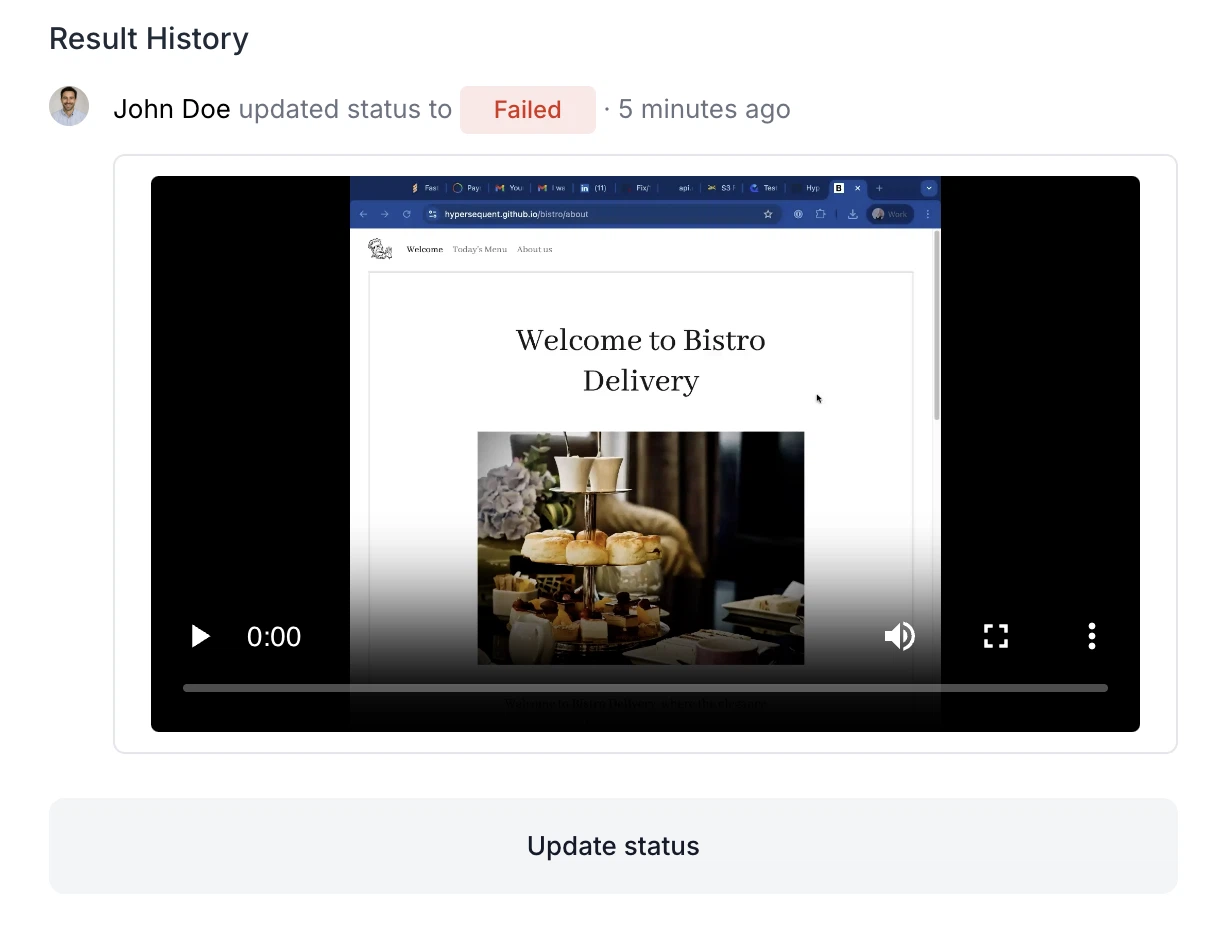 Video uploaded to the test result