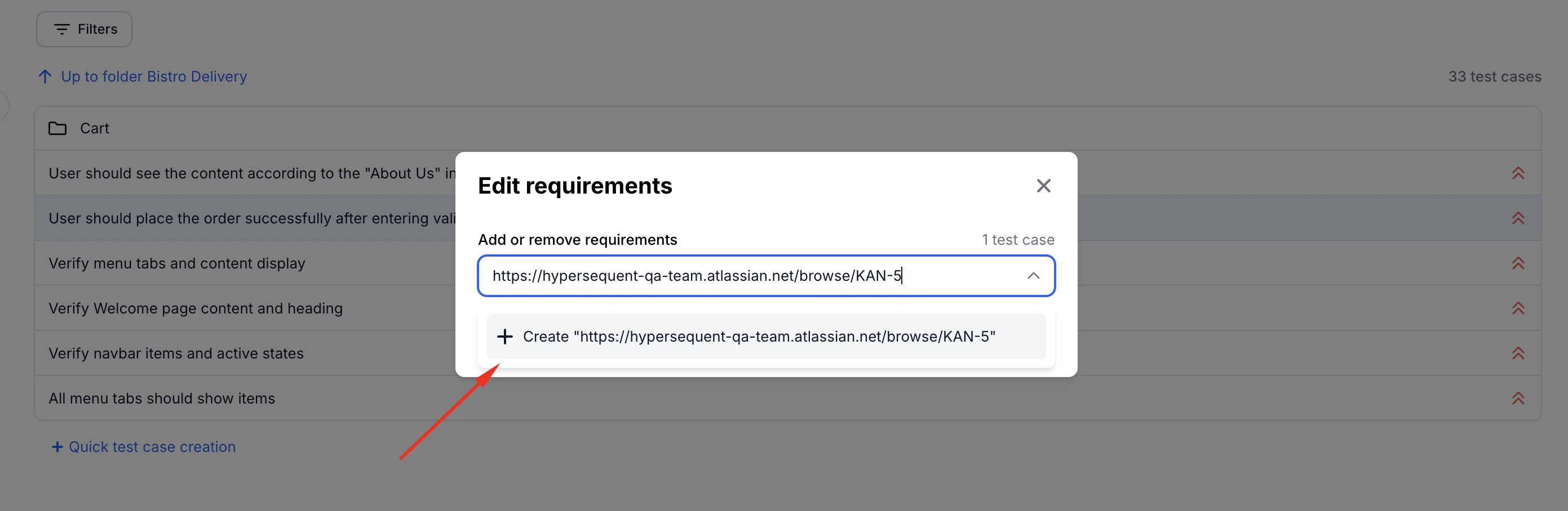 QA Sphere requirement creation with Jira search