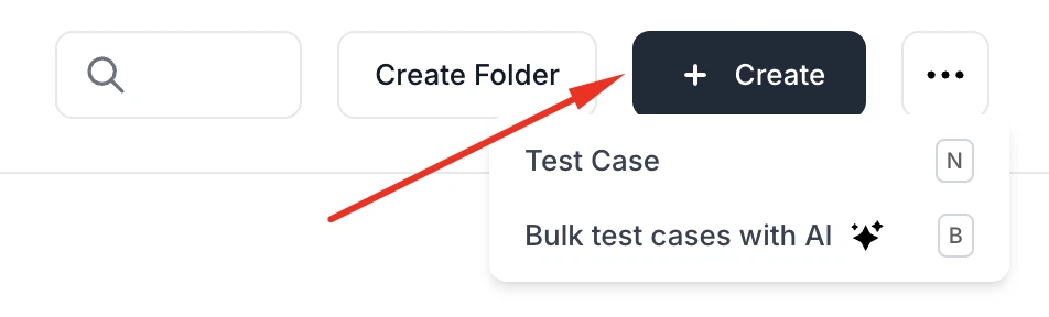 QA Sphere Create menu with Bulk Create with AI option