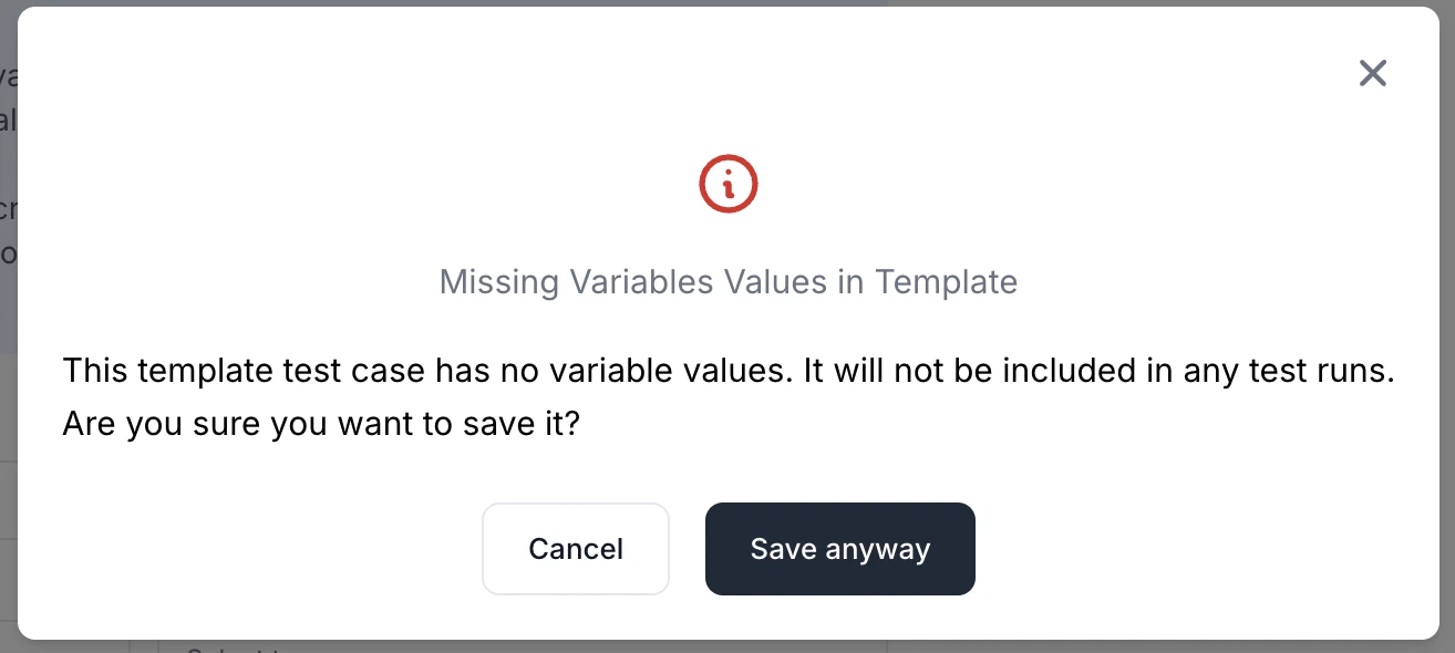 QA Sphere warning when saving template without variables