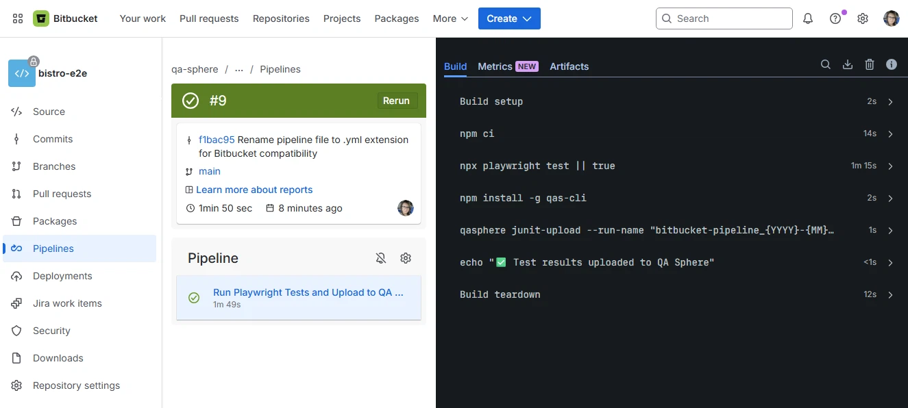 Pipeline running on Bitbucket
