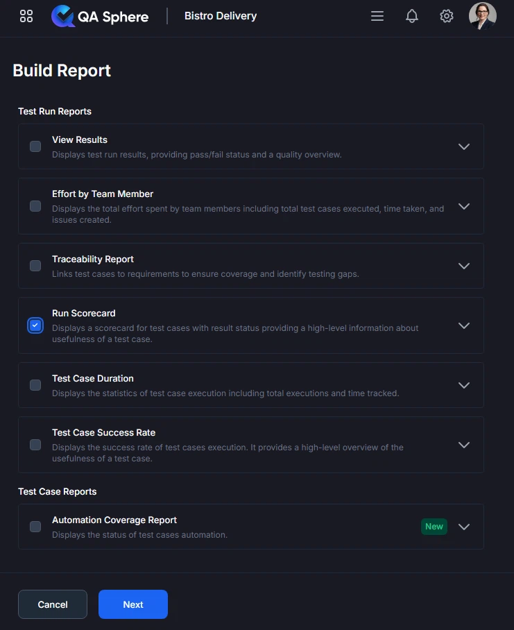 Test Runs Scorecard building