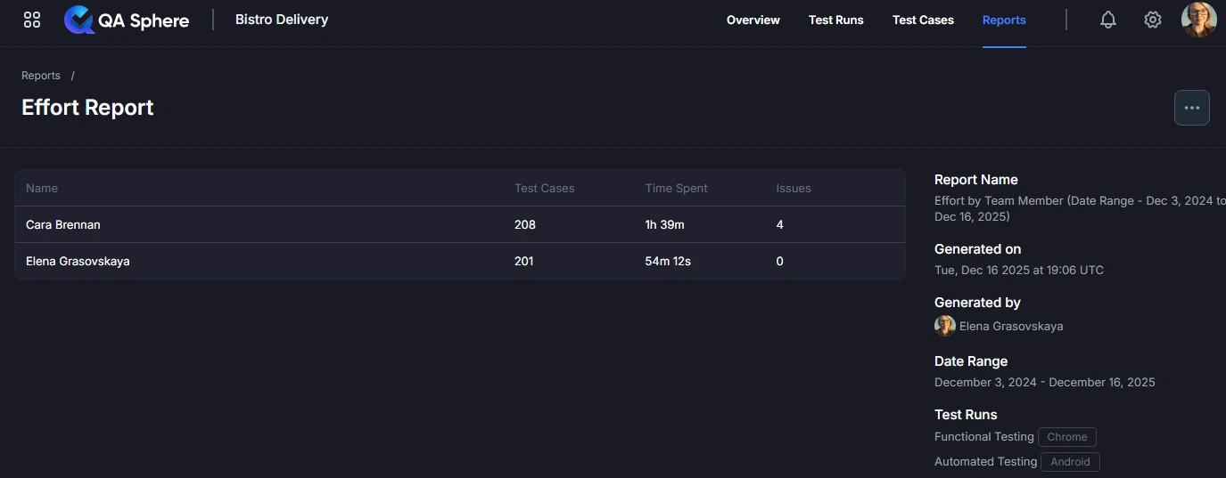 Effort by Team Member Report Sample