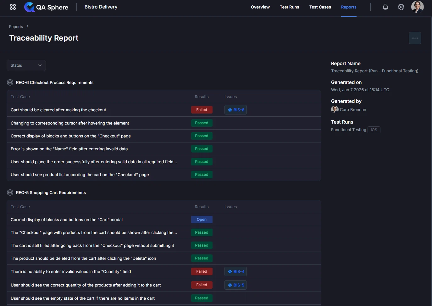 Traceability Report Sample