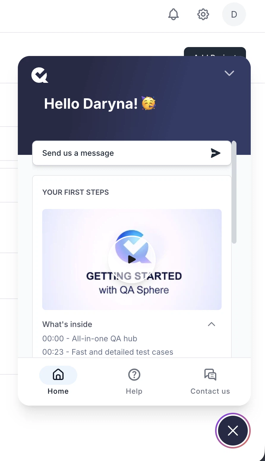 Onboarding widget on the main page with guided videos and helpful links