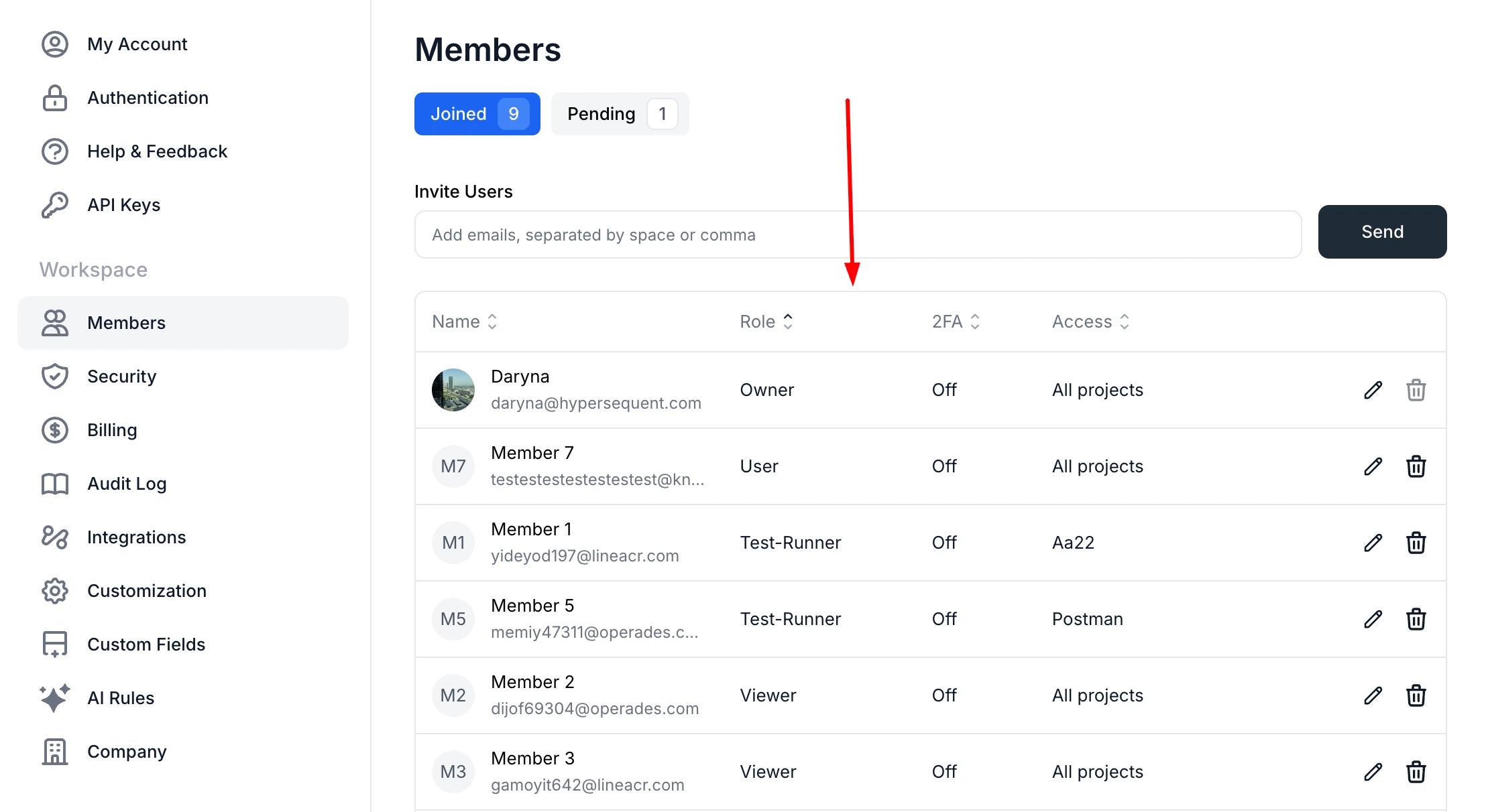 Sortable columns in Members settings page