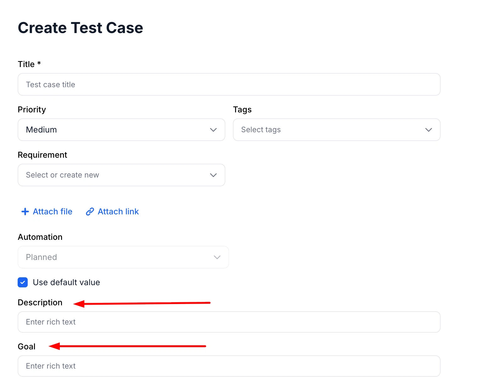 Enabling Description and Goal fields in settings