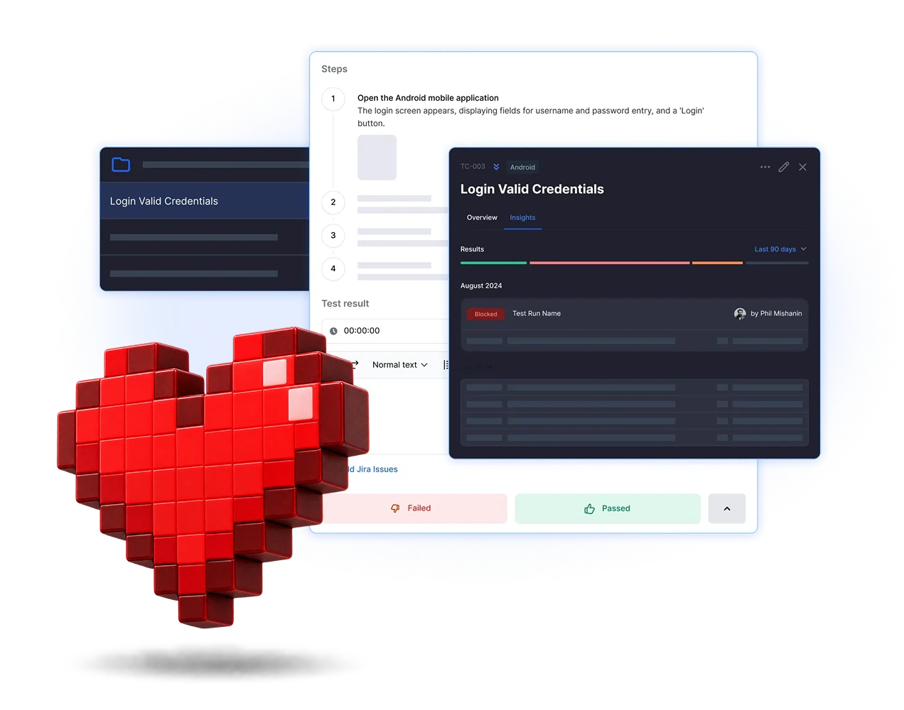 Test case library organised by feature with platform tags