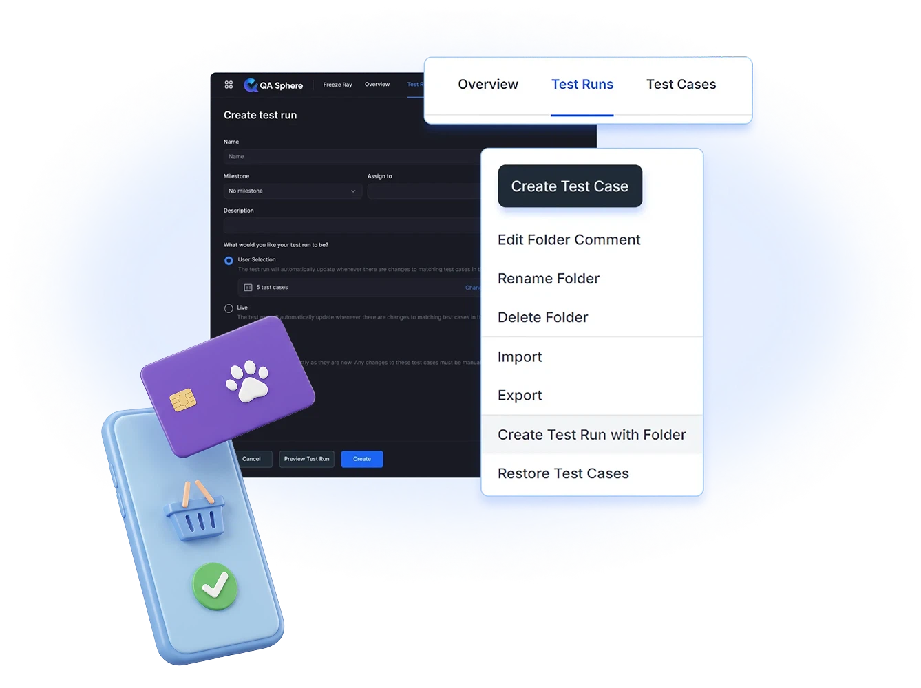 Create test run dialog with a live, self-updating case selection